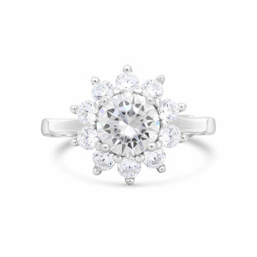 Satinski 1 carat moissanite flower bloom silver crystal adjustable ring