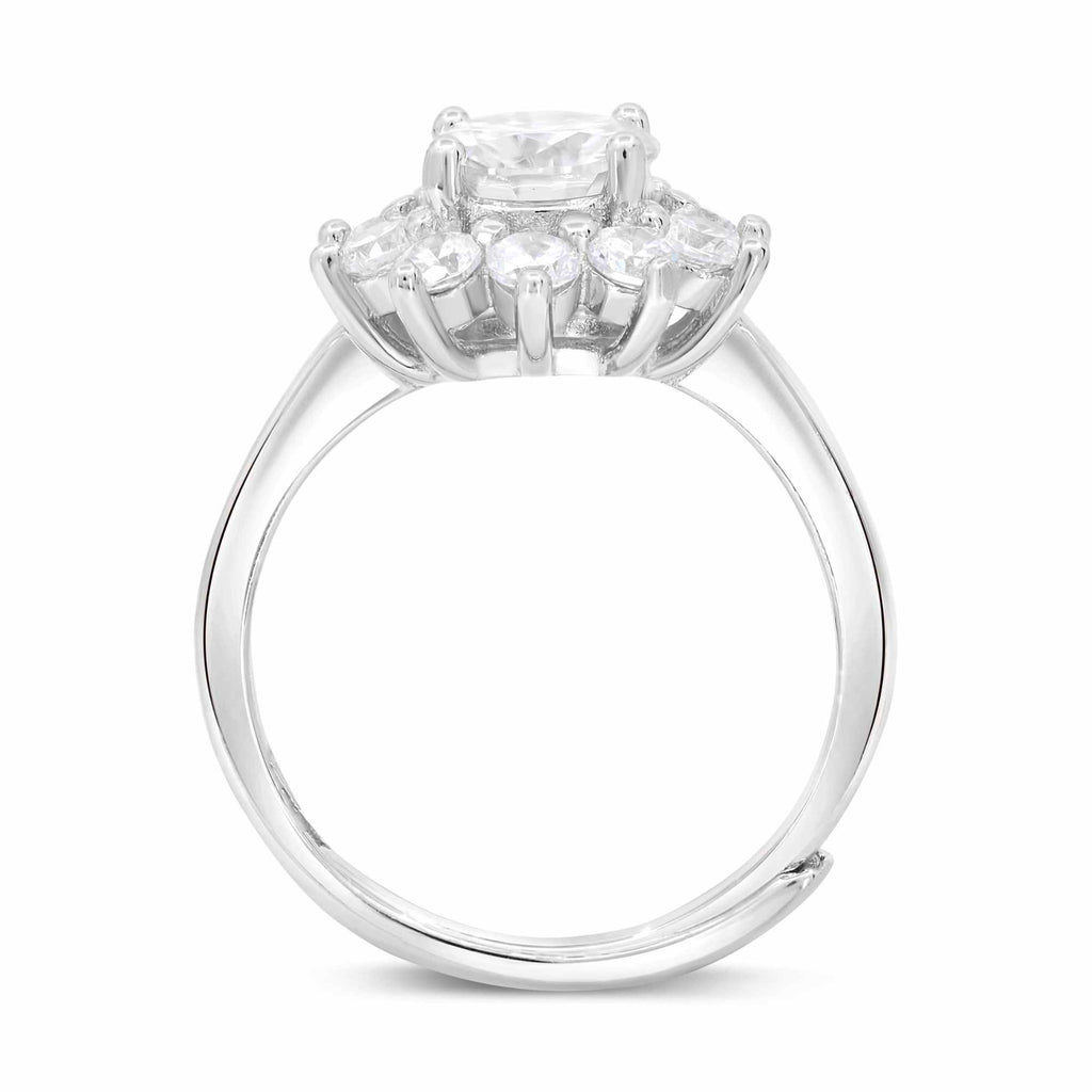 Satinski 1 carat moissanite flower bloom silver crystal adjustable ring