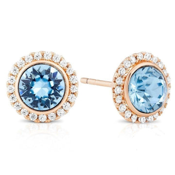 Satinski blue Swarovski crystals stud circle pave earrings