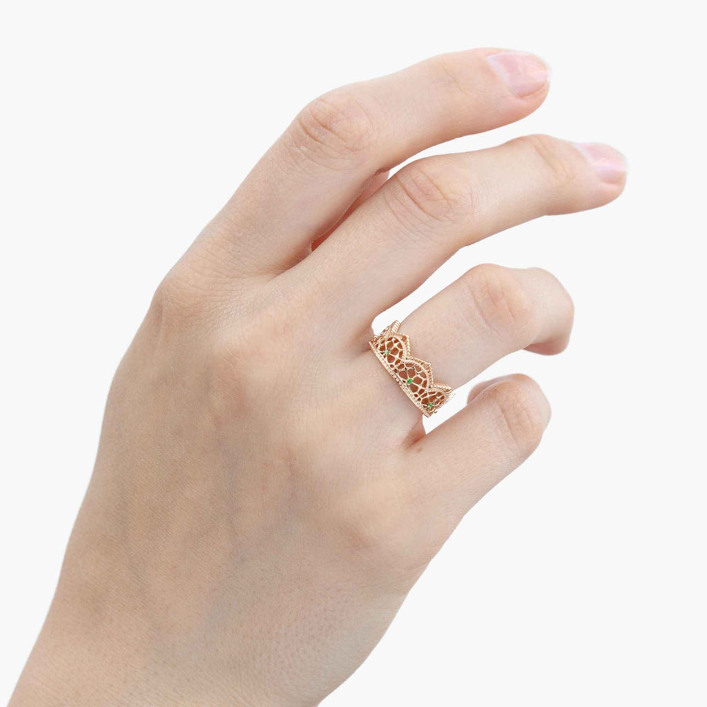 Satinski crown 18k gold-plated emerald silver adjustable open ring