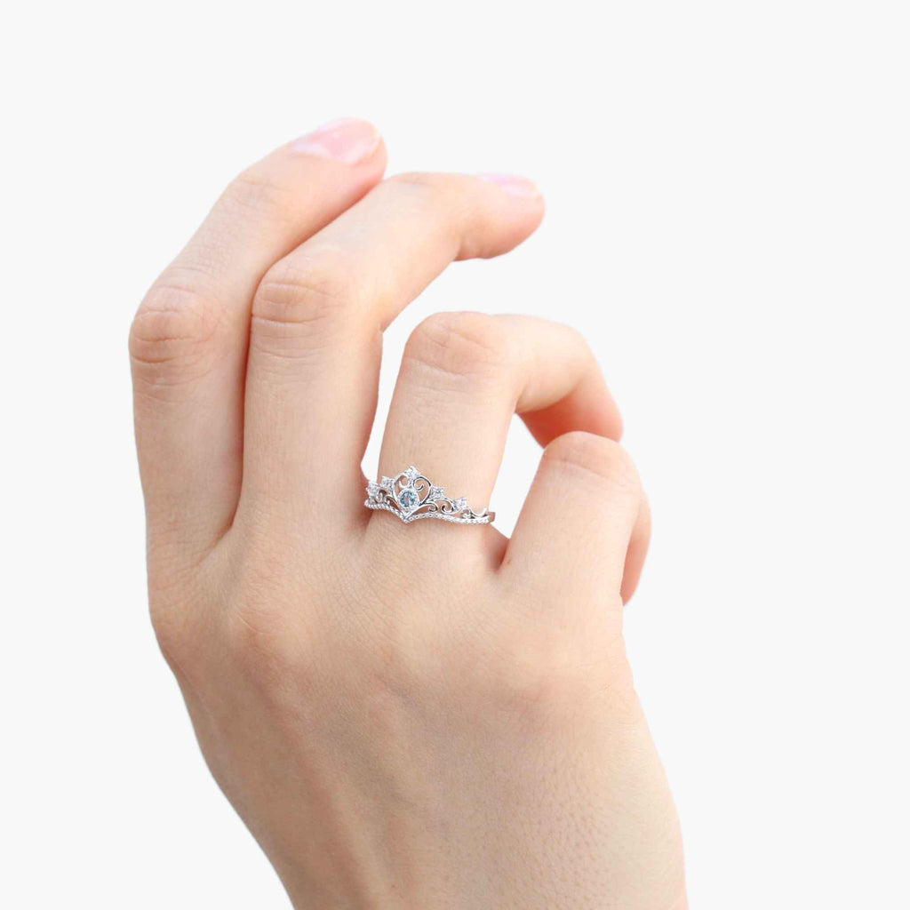 Satinski crown heart silver crystal resizable stacking ring
