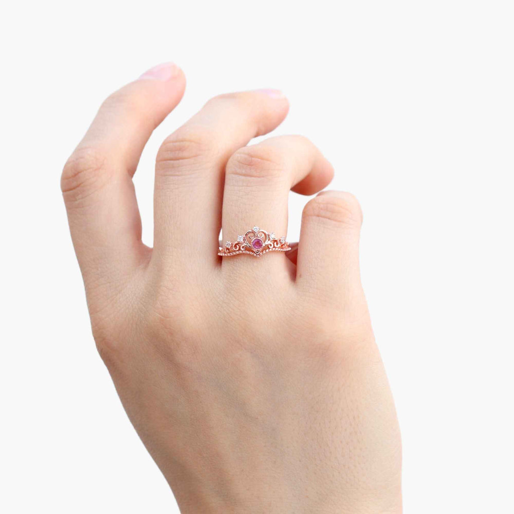 Satinski crown heart silver crystal resizable stacking ring