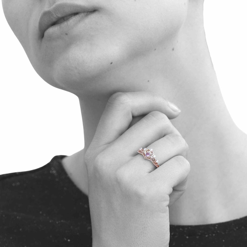 Satinski crown heart silver crystal resizable stacking ring