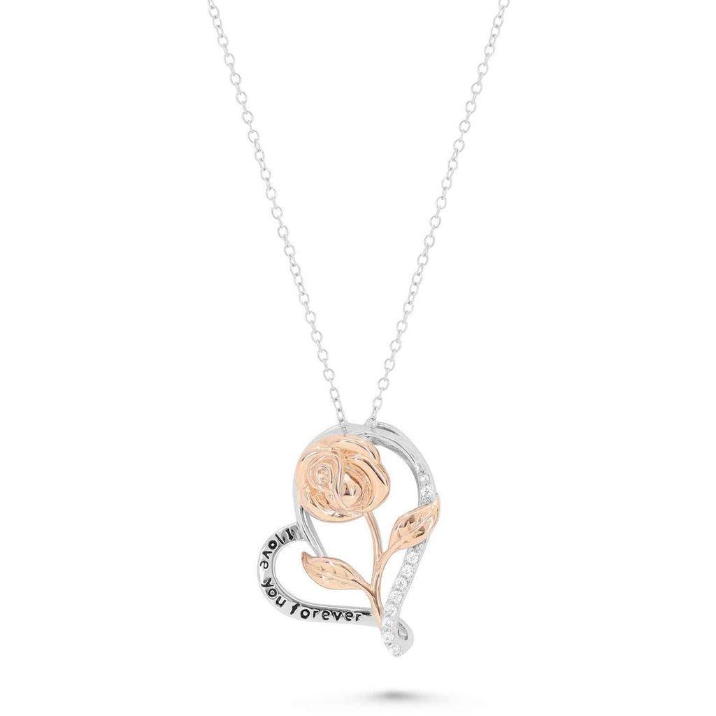 Satinski crystal heart rose pendant silver necklace
