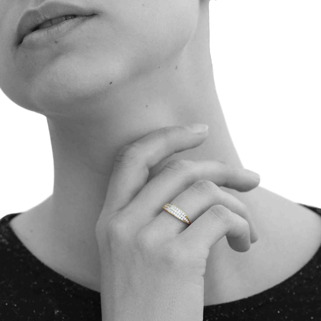 Satinski dainty 18k gold-plated silver crystal pave resizable stacking ring