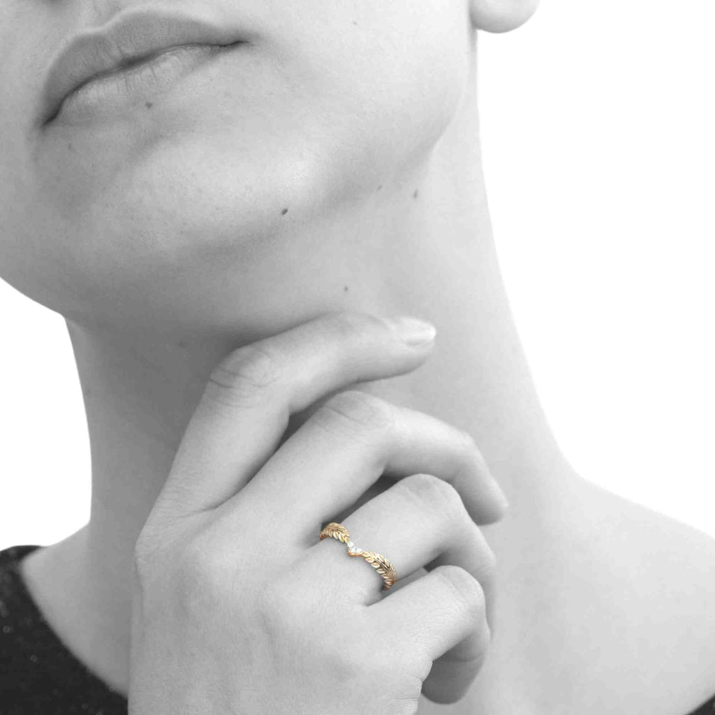 Satinski dainty olive leaf gold-plated silver adjustable stacking ring