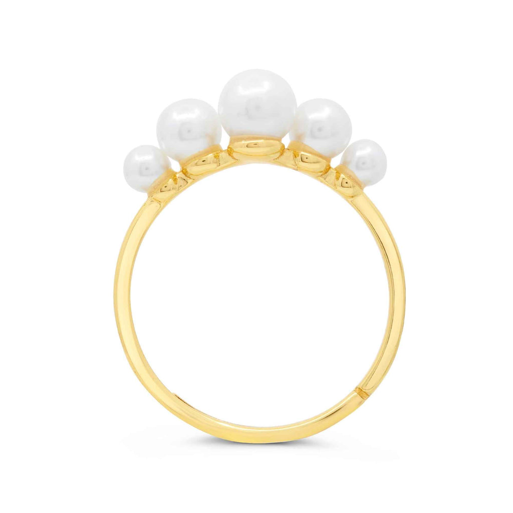 Satinski dainty pearl silver fishbone resizable stacking ring