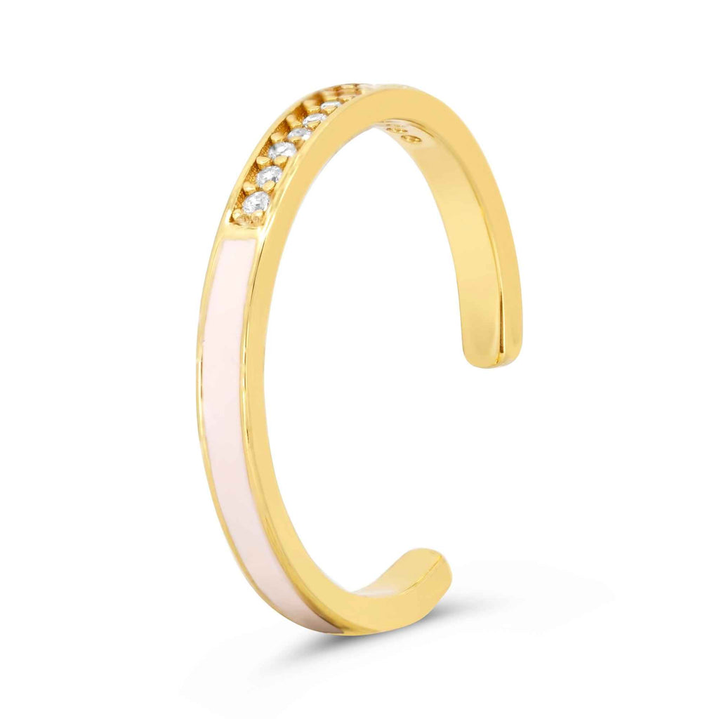 Satinski dainty pink 18k gold-plated silver crystal pave adjustable open ring