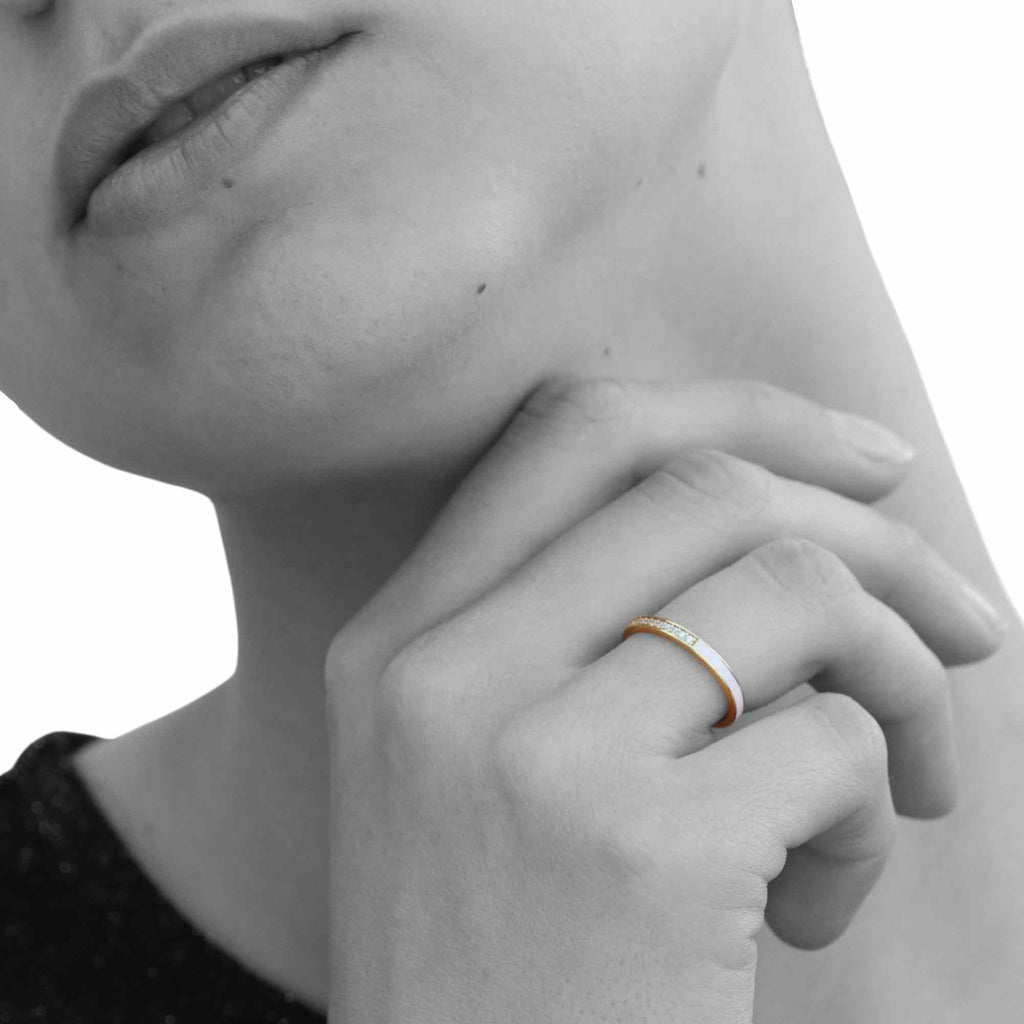 Satinski dainty pink 18k gold-plated silver crystal pave adjustable open ring