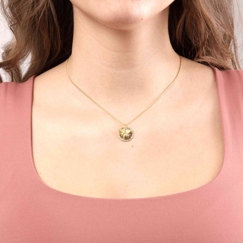 Satinski gold-plated silver coin natural bee pendant