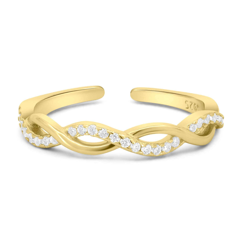Satinski twist gold-plated silver crystal resizable stacking ring