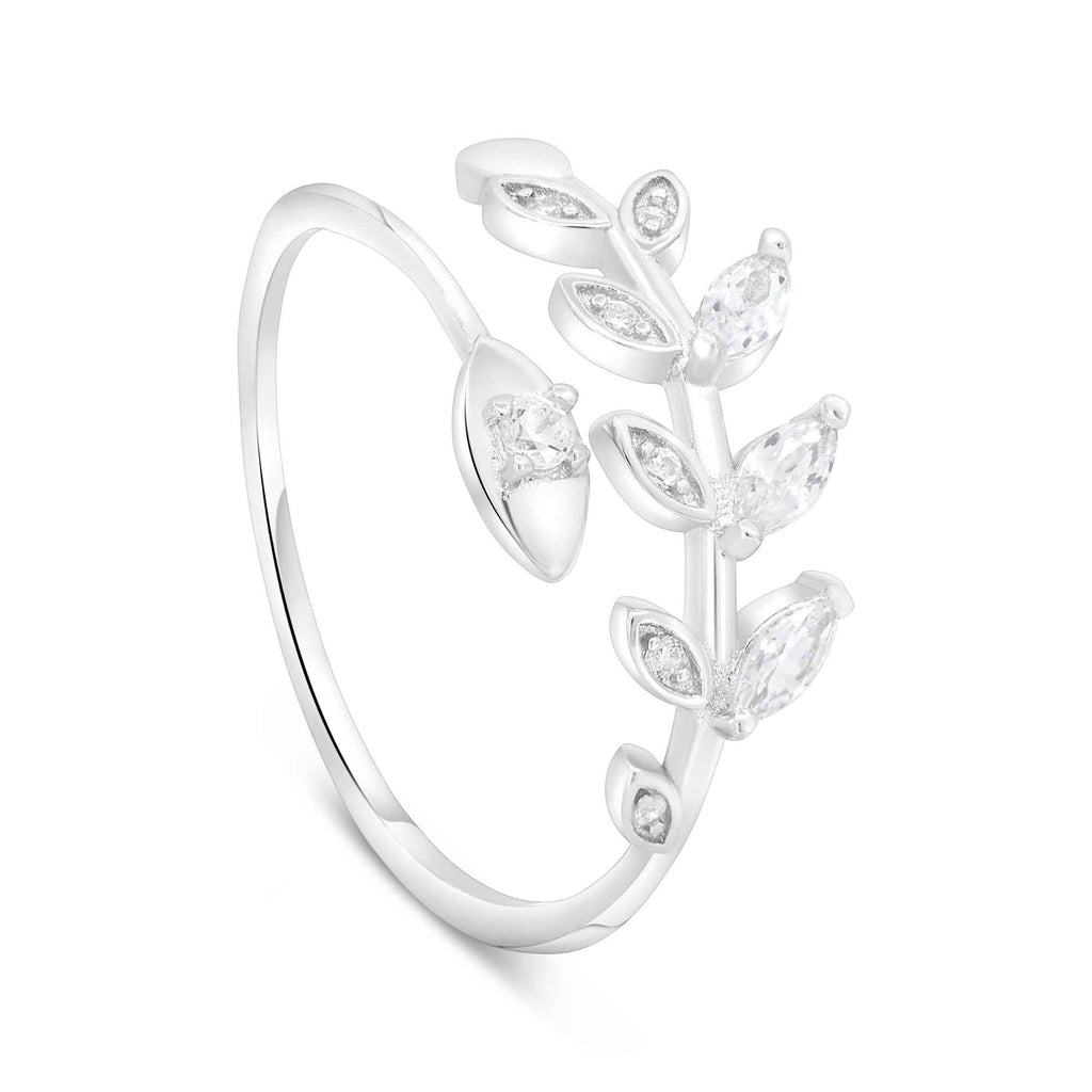Satinski gold-plated silver olive branch leaf tree adjustable ring