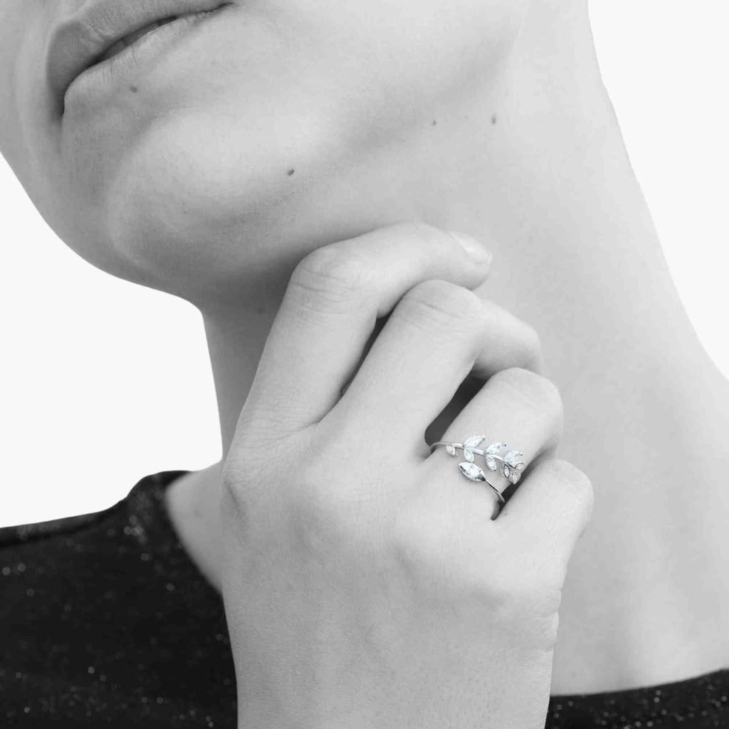 Satinski gold-plated silver olive branch leaf tree adjustable ring