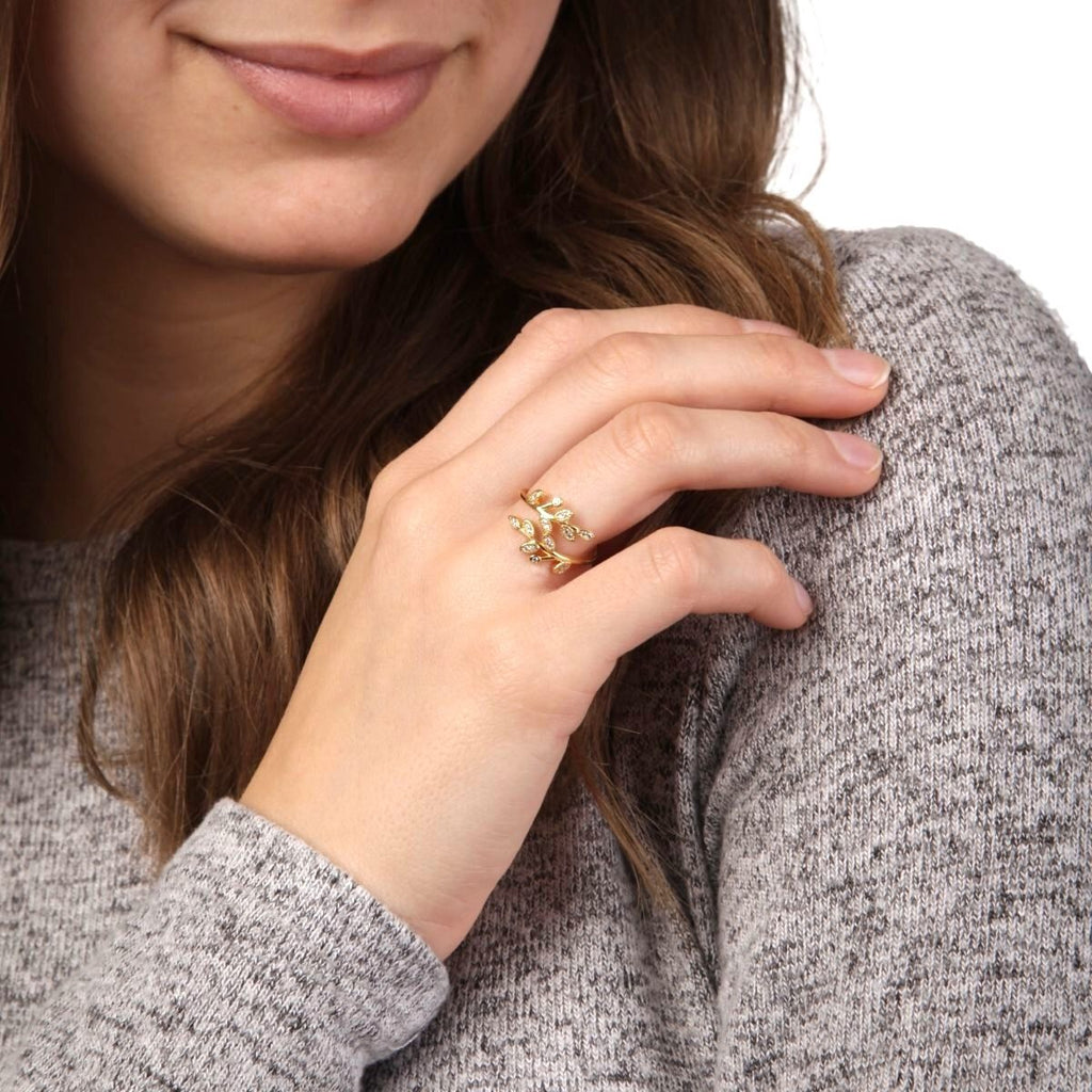 Satinski gold-plated silver olive leaf branch resizable stacking ring