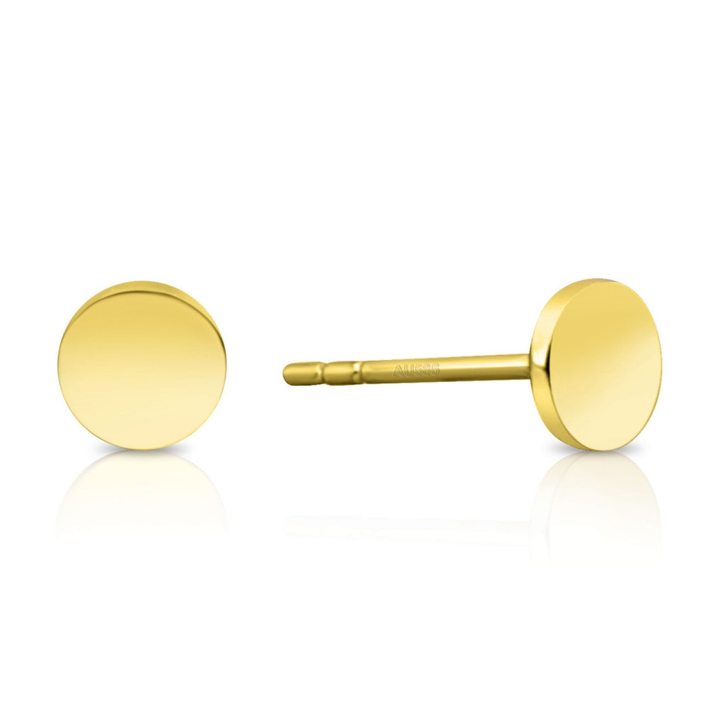 Satinski 14K gold round circle plain stud earrings