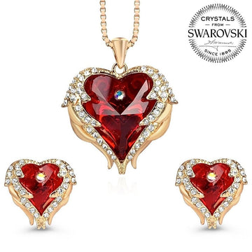 Satinski heart & wings earrings and necklace set with Swarovski crystals