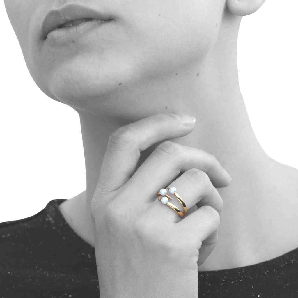 Satinski lacuna claw dainty natural pearl silver resizable stacking ring