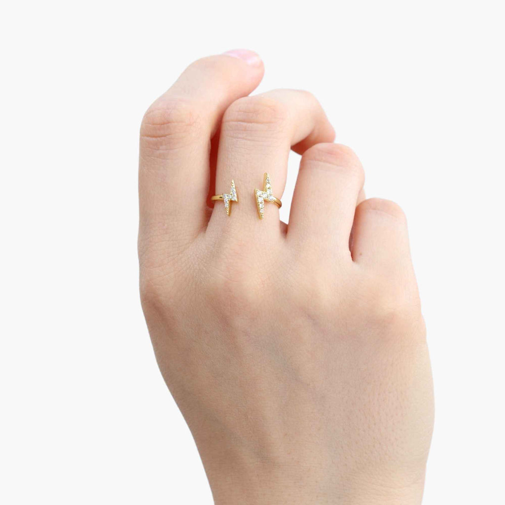 Satinski lighting bold silver crystal open thunder resizable stacking ring