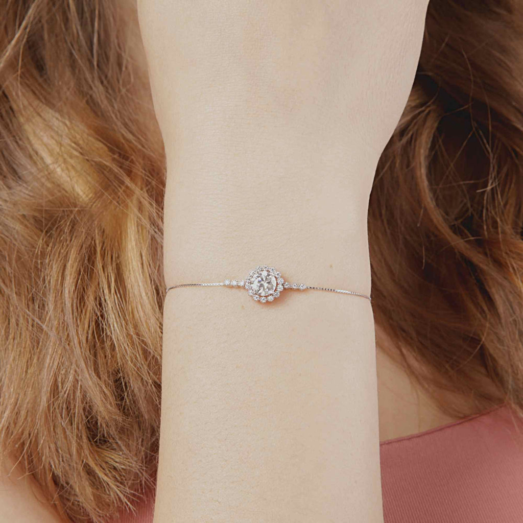 Satinski silver round 1 Carat moissanite flower bracelet
