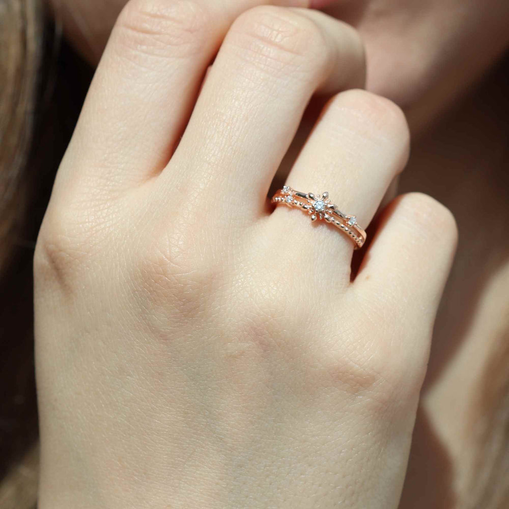 Satinski silver crystal sunflower rose gold-plated resizable stacking ring