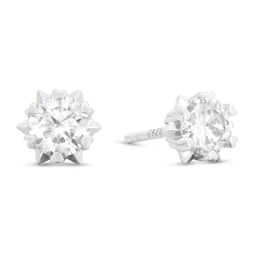 Satinski silver 1 carat moissanite crystal star heart stud earrings