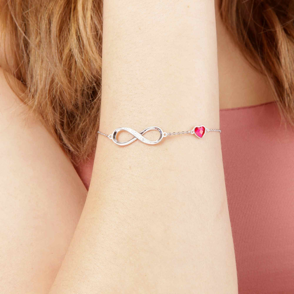 Satinski silver heart & infinity bracelet with Swarovski crystals