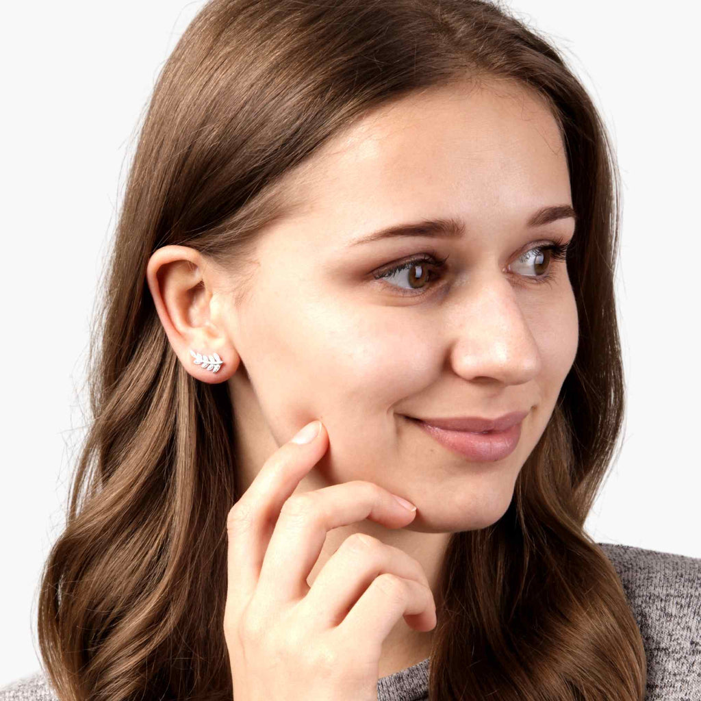 Satinski silver branch tree leaf earrings