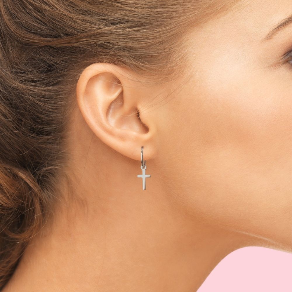 Satinski silver cross dangle earrings