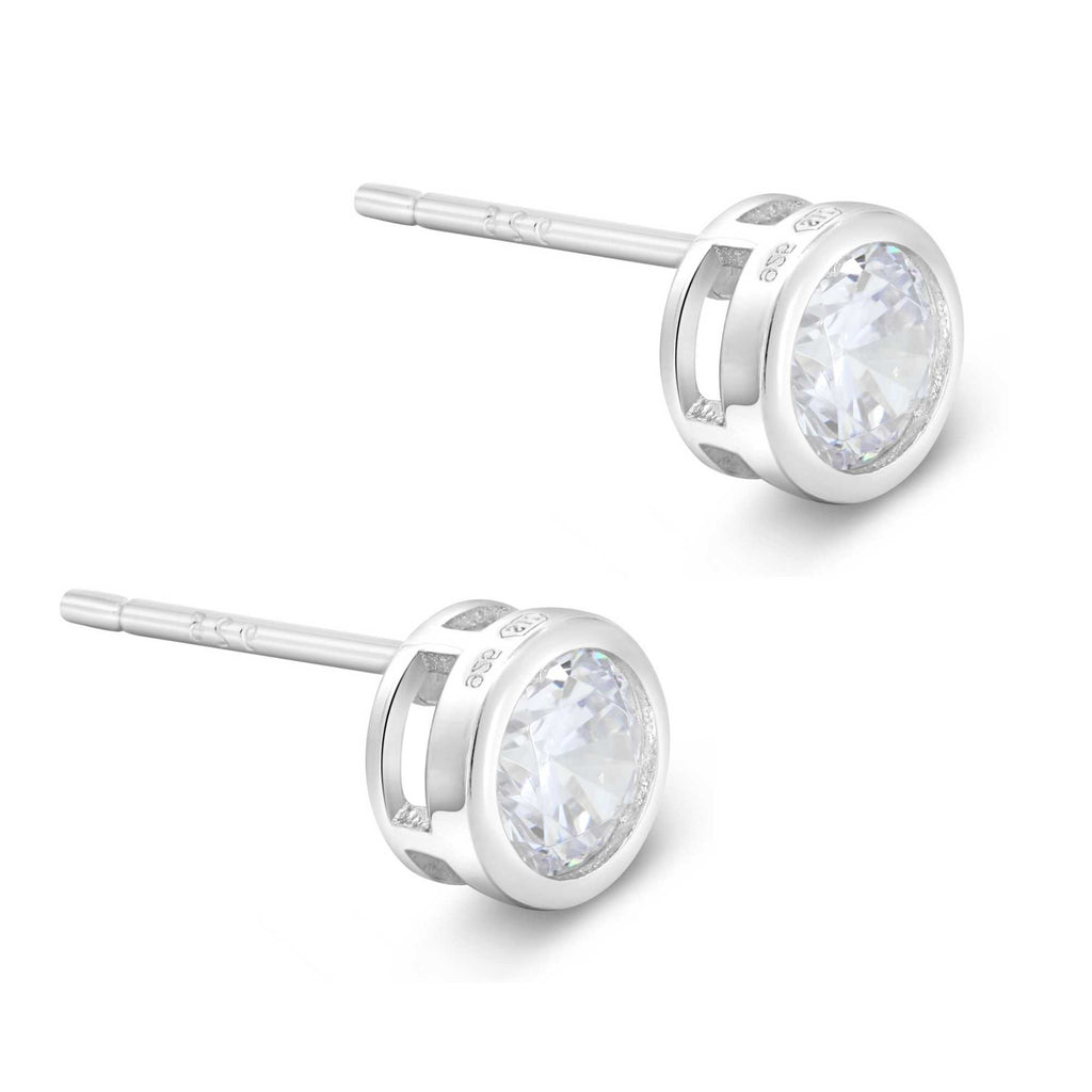 Satinski silver solitaire crystal round stud earrings