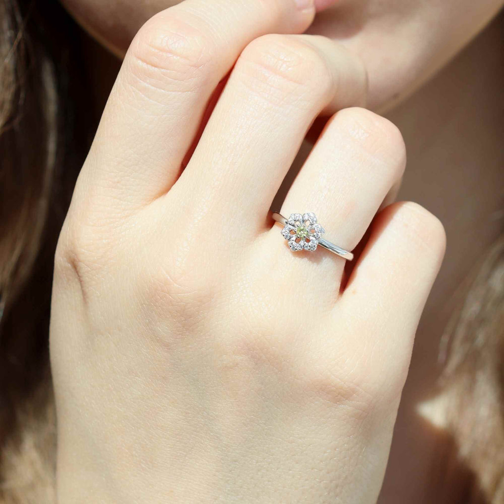 Satinski silver crystal daisy flower resizable stacking ring