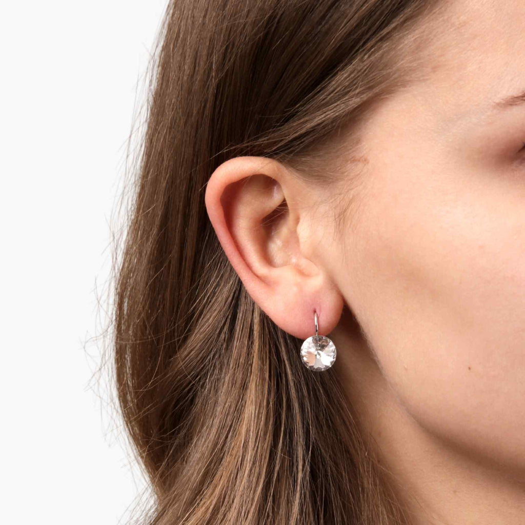 Satinski sterling silver solitaire round cut sparkling crystal earrings