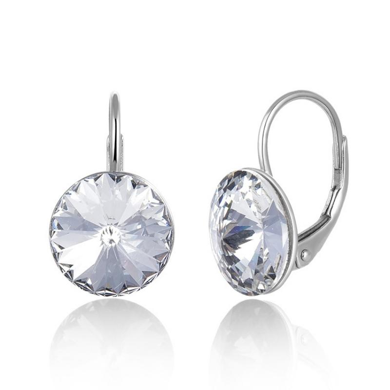 Satinski sterling silver solitaire round cut sparkling crystal earrings
