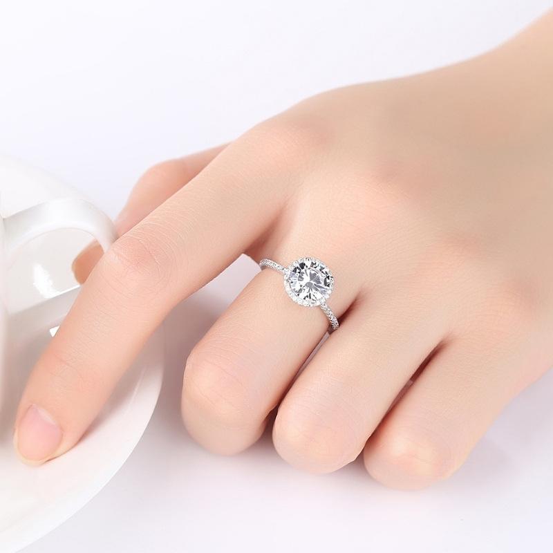 Satinski silver solitaire round crystal elegant pave ring