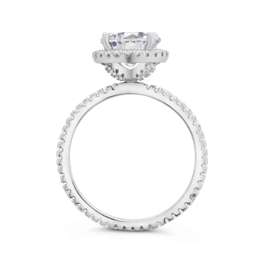 Satinski silver solitaire round crystal elegant pave ring