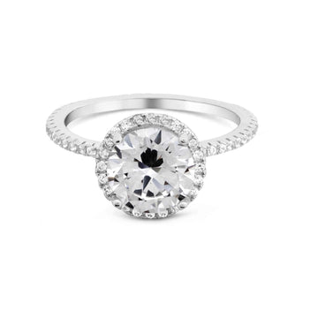 Satinski silver solitaire round crystal elegant pave ring