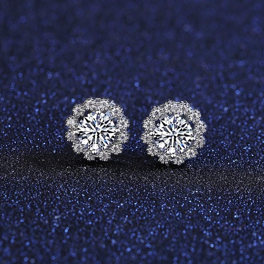 Satinski 1 Carat moissanite silver crystal flower stud earrings