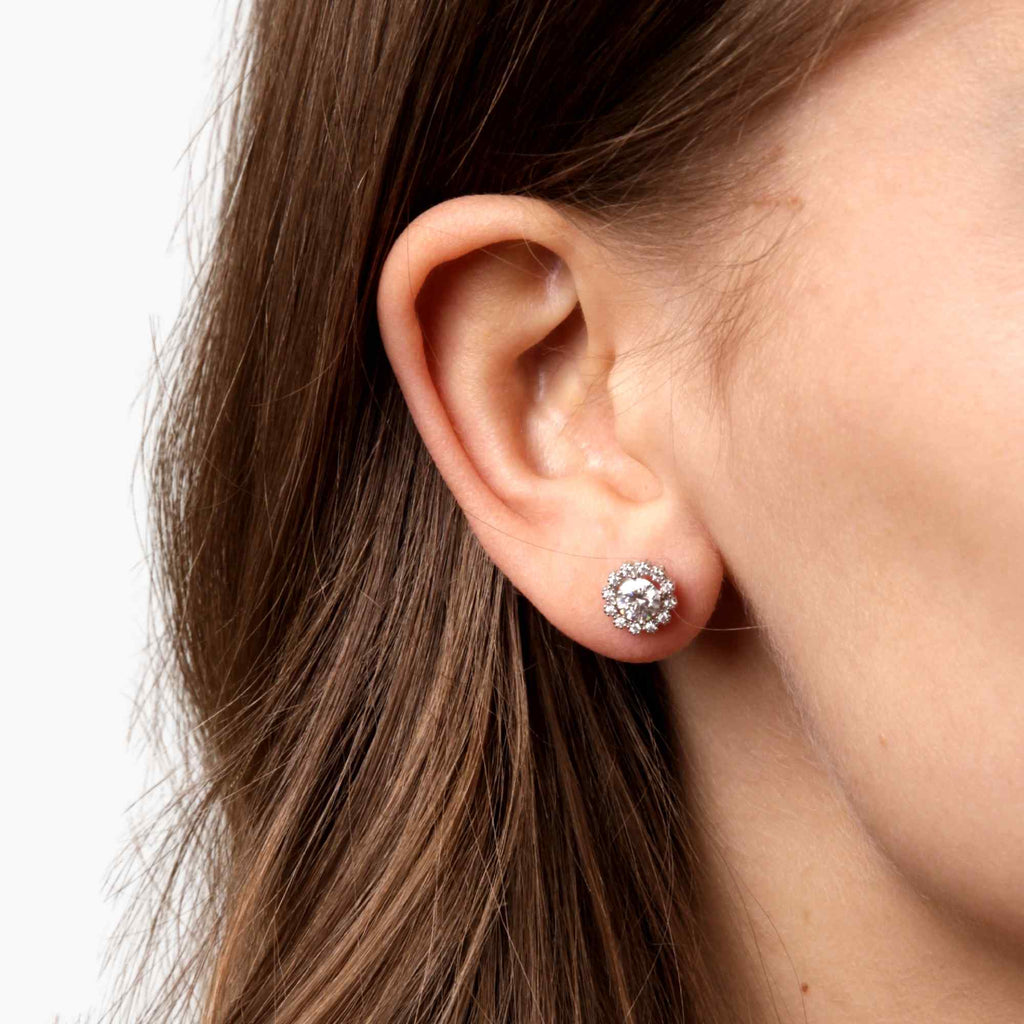 Satinski 1 Carat moissanite silver crystal flower stud earrings