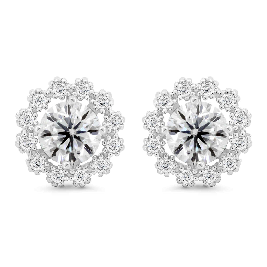 Satinski 1 Carat moissanite silver crystal flower stud earrings