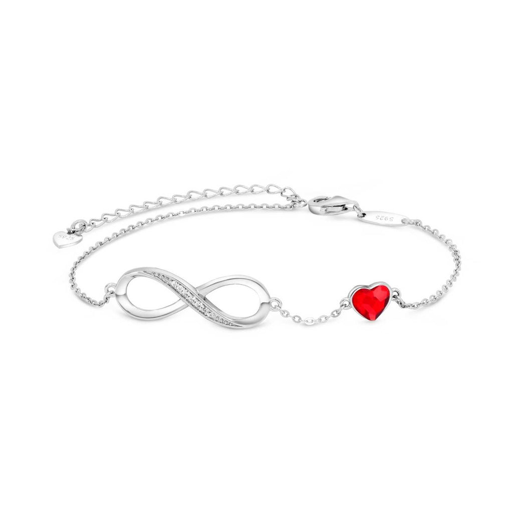 Satinski silver crystal heart & infinity bracelet and necklace set with Swarovski crystals