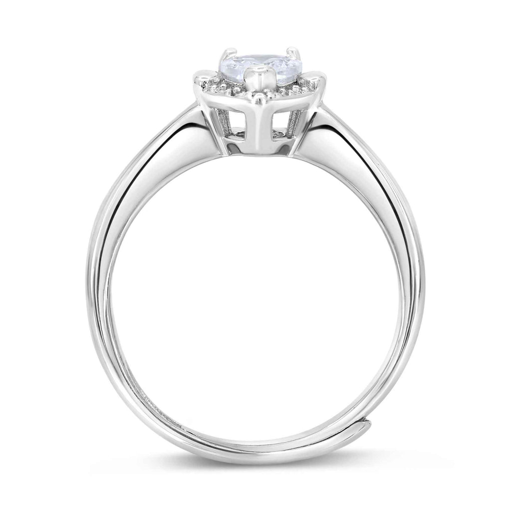 Satinski silver crystal heart resizable stacking ring
