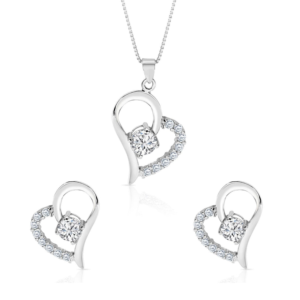 Satinski silver crystal heart earrings necklace set
