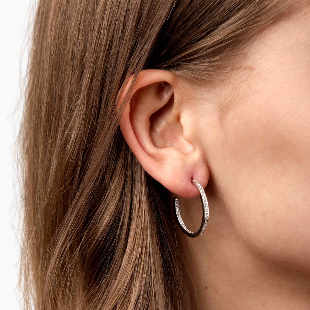 Satinski silver crystal big hoop round earrings