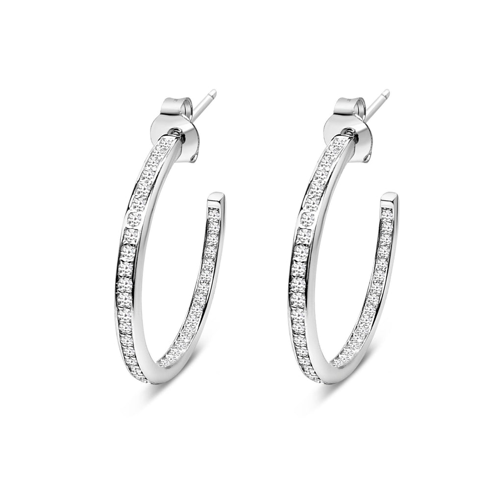 Satinski silver crystal big hoop round earrings