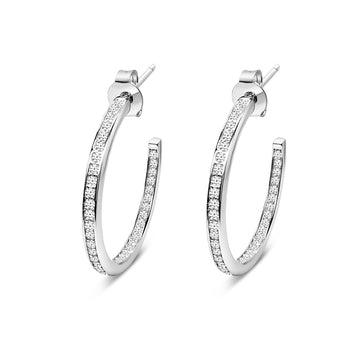 Satinski silver crystal big hoop round earrings