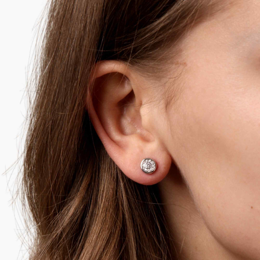 Satinski silver crystal pave round stud earrings