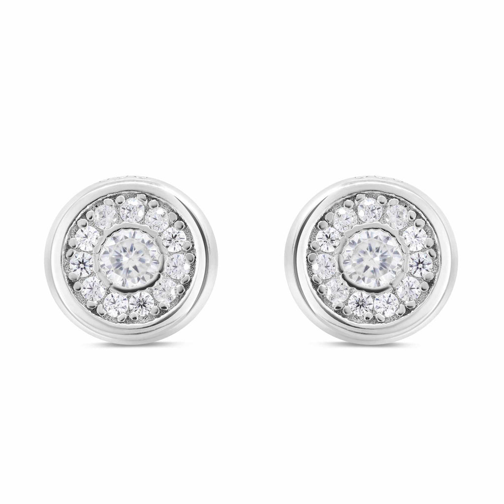Satinski silver crystal pave round stud earrings