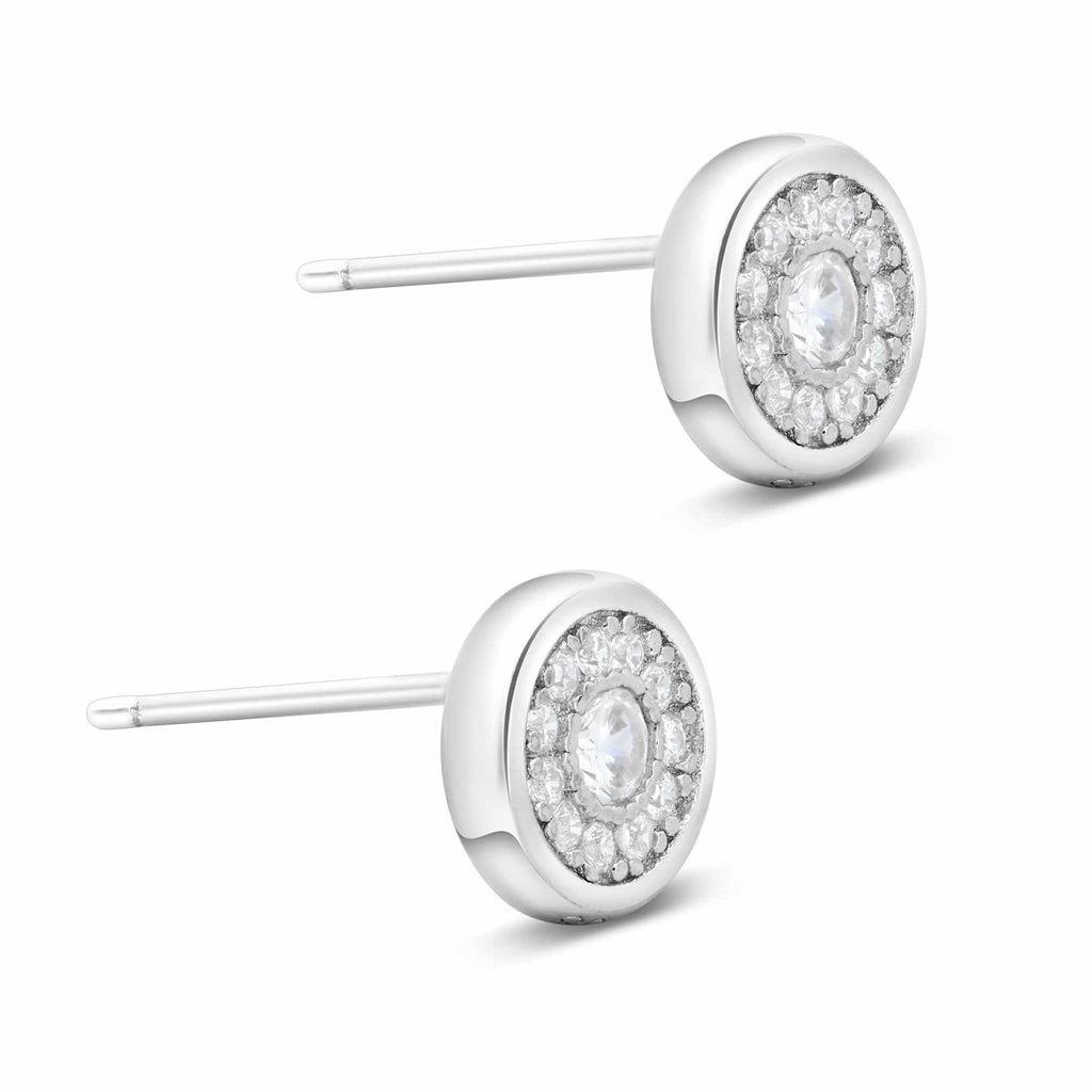 Satinski silver crystal pave round stud earrings