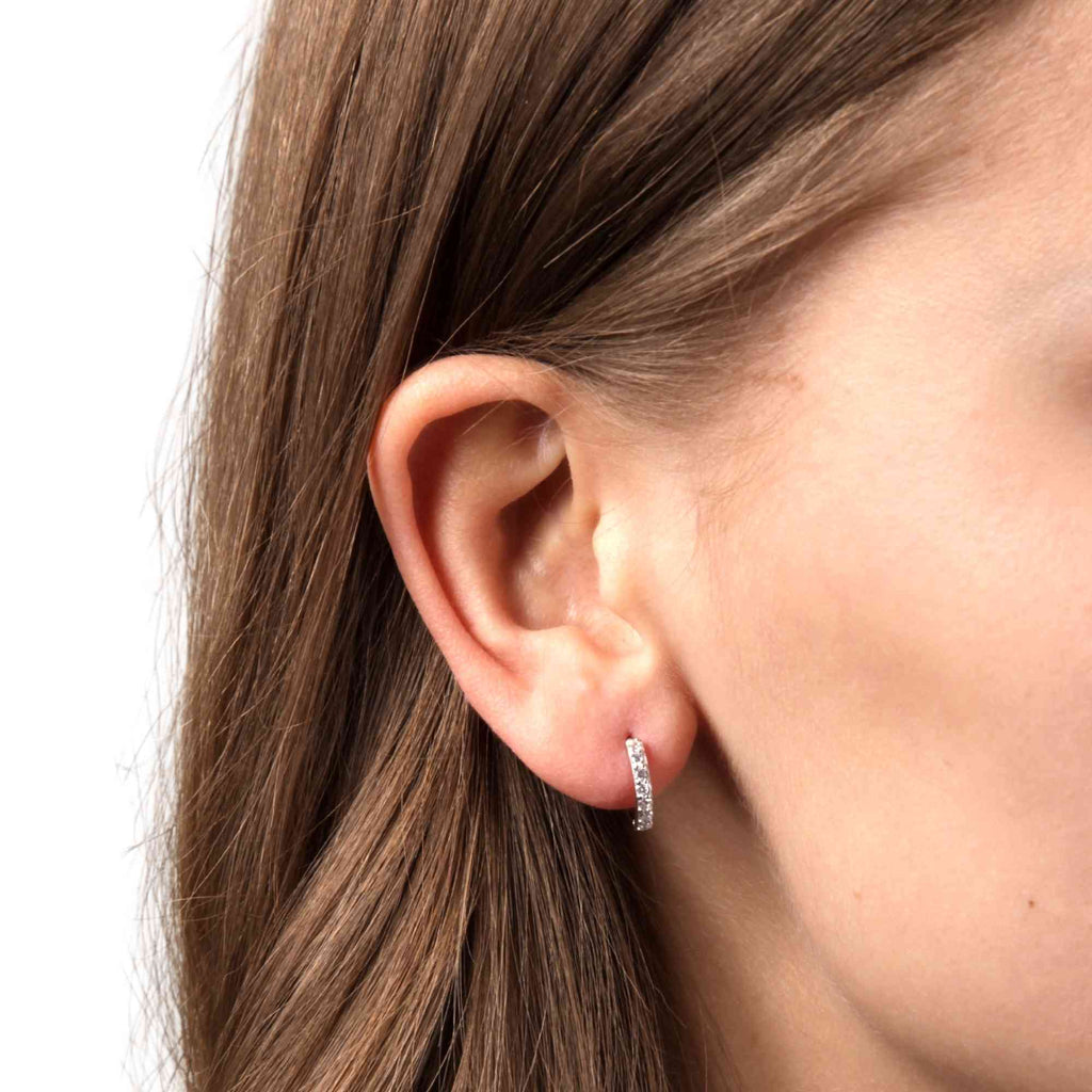 Satinski silver crystal round hoop earrings