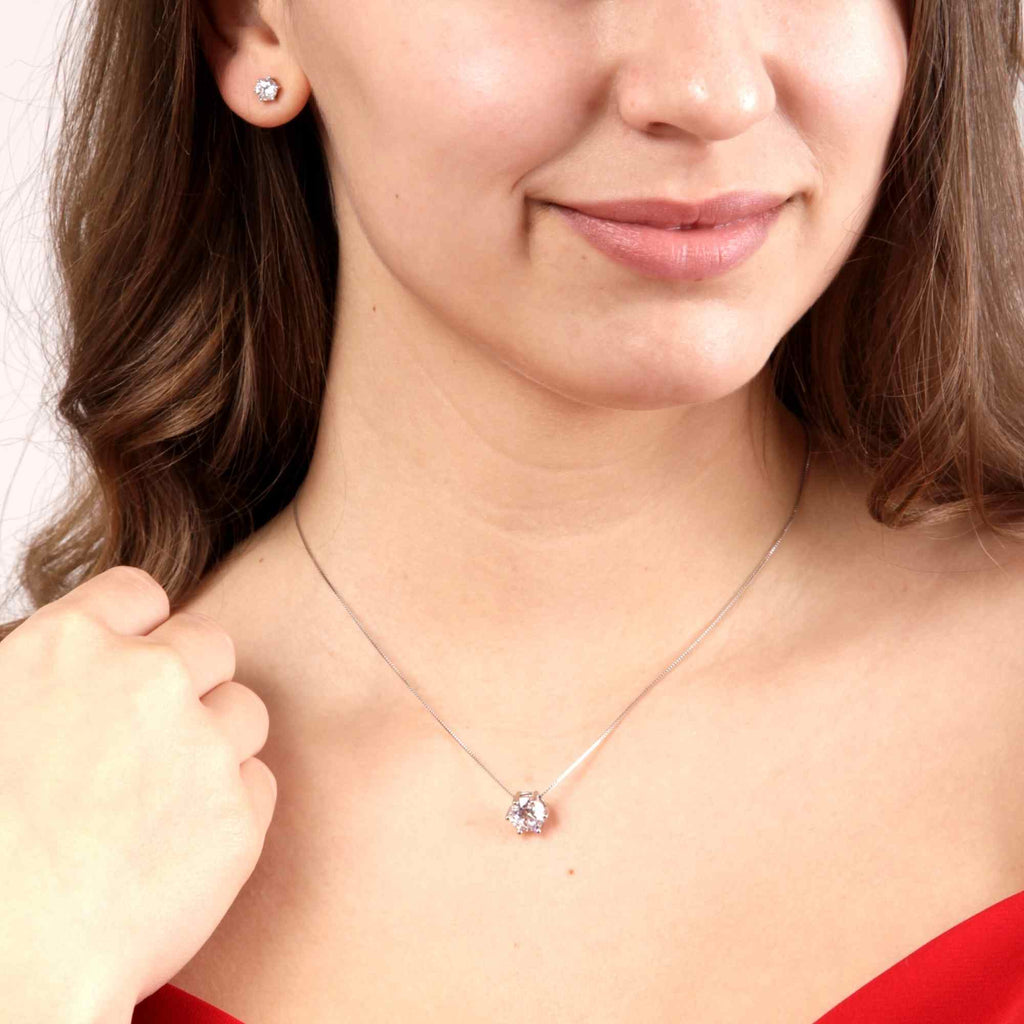 Satinski sparkling silver crystal earrings necklace set