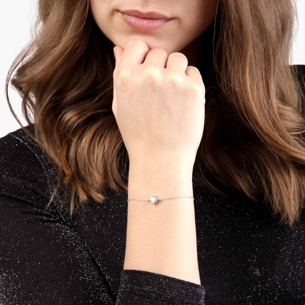 Satinski silver solitaire crystal cable chain bracelet